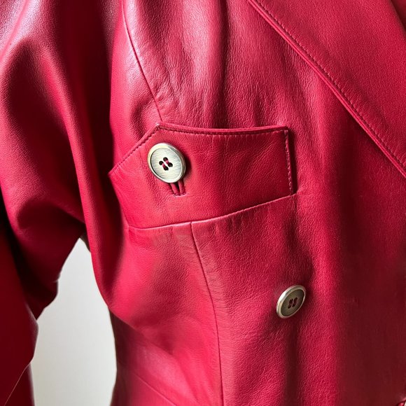 Vintage 80s red leather blazer jacket size medium - Picture 6 of 6